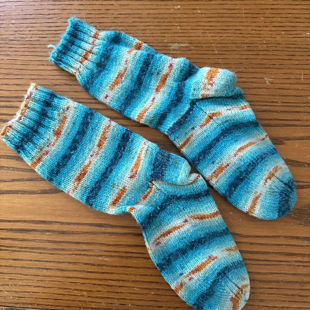 Handmade Handknit Merino Wool Striped Socks Women’s Sz M Worn